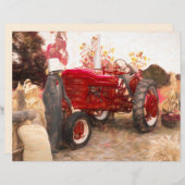 ファームトラクターレッドヴィンテージ素朴秋ハーベスト (正面/裏面)