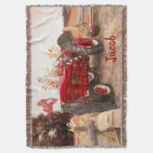 ファームトラクターレッドヴィンテージ素朴秋ハーベスト スローブランケット (正面縦)