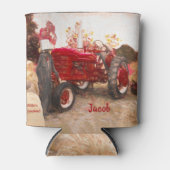 ファームトラクターレッドヴィンテージ素朴秋ハーベスト 缶クーラー (正面)