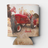 ファームトラクターレッドヴィンテージ素朴秋ハーベスト 缶クーラー (裏面)