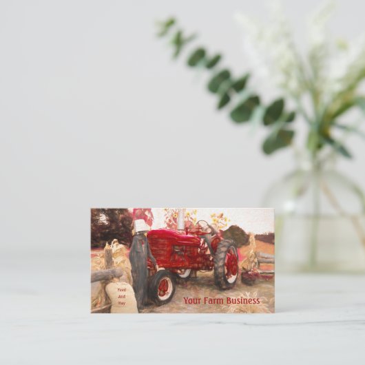 ファームトラクターレッドヴィンテージ素朴農業 名刺 (スタンド正面)