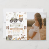ファームトラクター男の子の赤ちゃんシャワー写真 招待状 (正面)