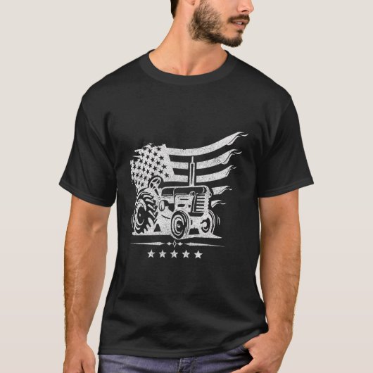 ファームトラクター米国国旗の愛国的な農業ギフト4th tシャツ (正面)