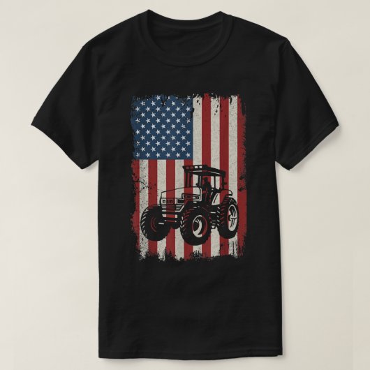 ファームトラクター米国国旗USA愛国的農業 Tシャツ (デザイン正面)