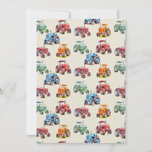 ファームトラクター納屋周囲の庭誕生日パーティー 招待状 (裏面)