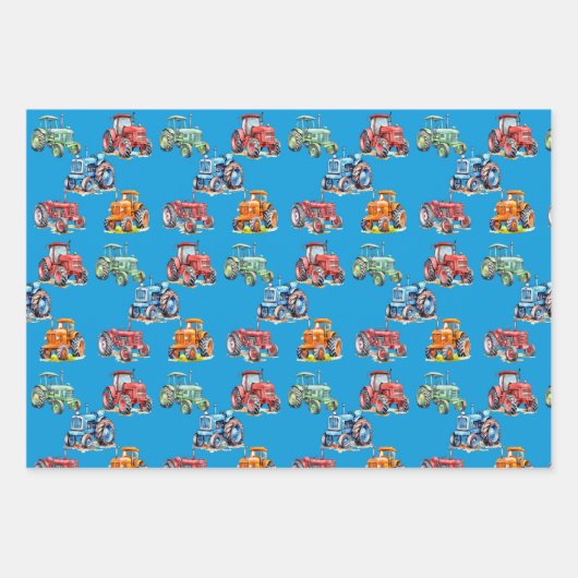 ファームトラクター誕生日パーティー ラッピングペーパーシート (正面)