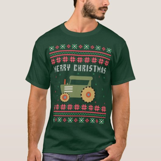 ファームトラクター醜いクリスマスセーター Tシャツ (正面)
