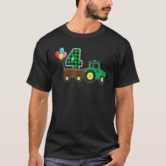 ファームトラクター4th誕生日4歳誕生日部 tシャツ (正面)