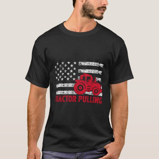 ファームトラクターUsa国旗7月の4thトラクター引っ張り Tシャツ (正面)