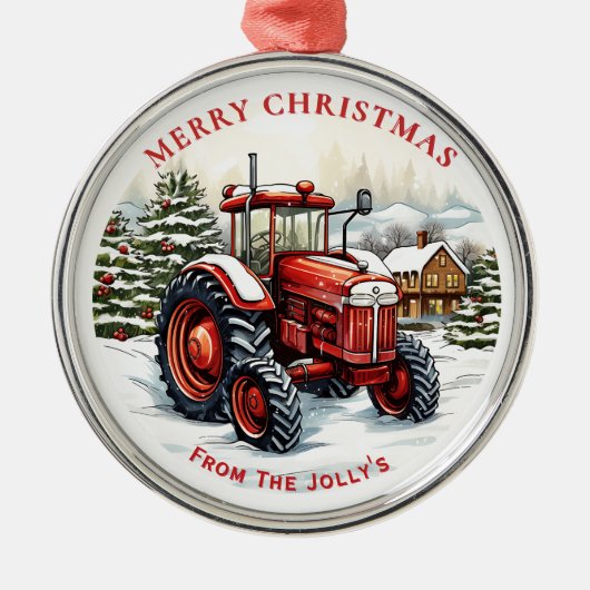 ファームトラクパーソナライズされたタークリスマス メタルオーナメント (正面)
