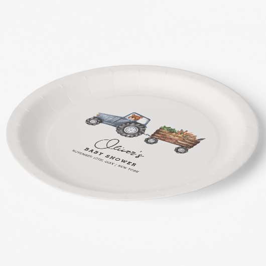 ファームトラク素朴タテディベア赤ちゃんシャワー ペーパープレート (アングル)