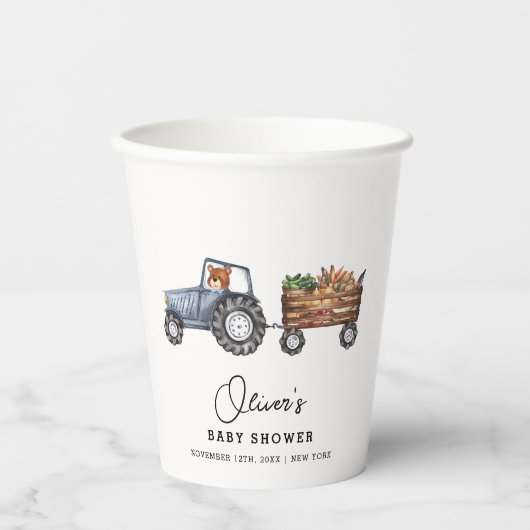 ファームトラク素朴タテディベア赤ちゃんシャワー 紙コップ (正面)