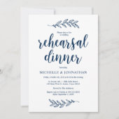 ファームネイビ素朴ーブルー結婚のリハーサルディナー 招待状 (正面)
