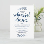 ファームネイビ素朴ーブルー結婚のリハーサルディナー 招待状 (スタンド正面)