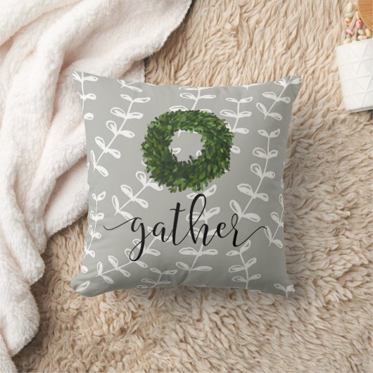 ファームハかわいらしウスモダンスクリプトBoxwoodリース クッション (ブランケット)