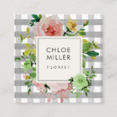 ファームハウスかわいらしコテージバッファローチェックバラフローラ スクエア名刺 (正面)