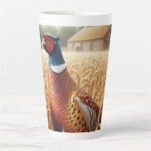 ファームハウスとゴールデンウィートフィールドにキジ カフェラテマグ (正面)