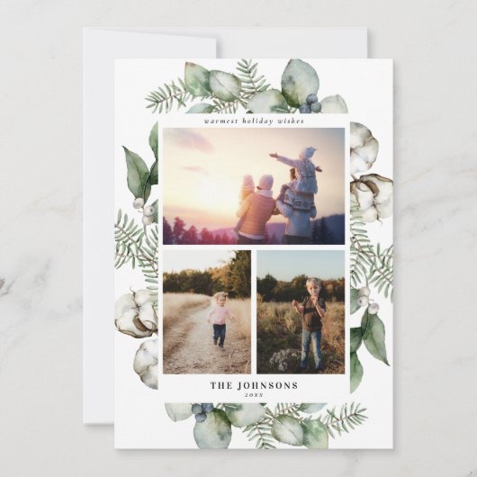 ファームハウスのクリスマスグリーン3枚の写真のホリデーカード シーズンカード (正面)