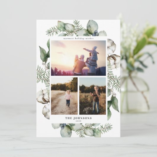 ファームハウスのクリスマスグリーン3枚の写真のホリデーカード シーズンカード (スタンド正面)