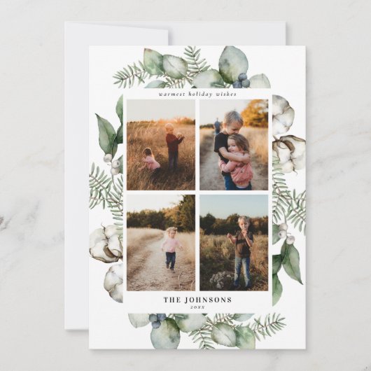 ファームハウスのクリスマスグリーン 4 枚の写真のホリデーカード シーズンカード (正面)
