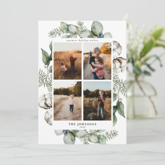 ファームハウスのクリスマスグリーン 4 枚の写真のホリデーカード シーズンカード (スタンド正面)