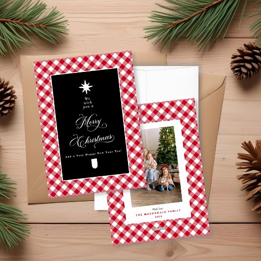 ファームハウスのチョークボード 赤い格子 メリークリスマス シーズンカード