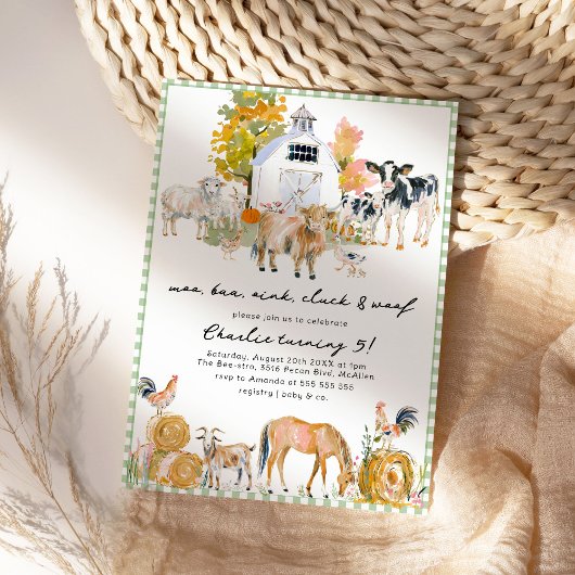 ファームハウスアニマルズファームテーマバースデーパーティー 招待状