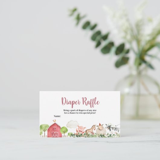 ファームハウスアニマルズ納屋周囲の庭おむつラッフル エンクロージャーカード (スタンド正面)
