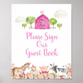 ファームハウスアニマルズ納屋周囲の庭お願いSign our Guest ポスター