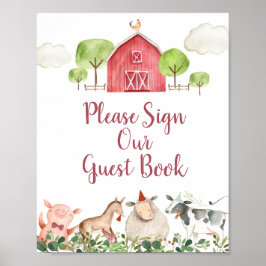 ファームハウスアニマルズ納屋周囲の庭お願いSign our Guest ポスター