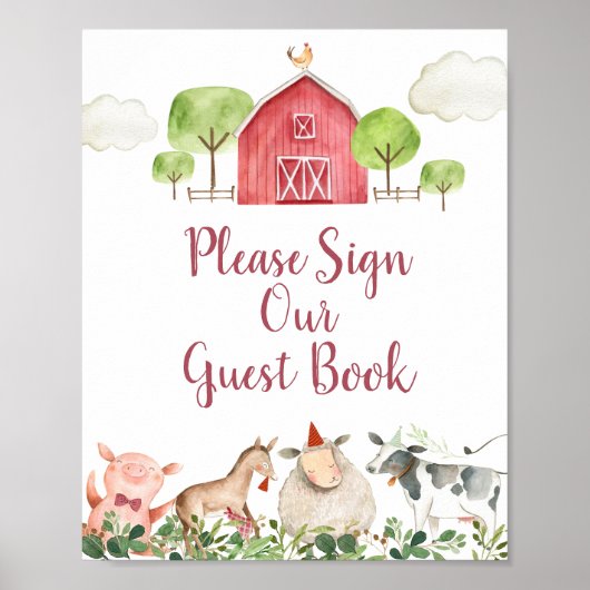 ファームハウスアニマルズ納屋周囲の庭お願いSign our Guest ポスター (正面)