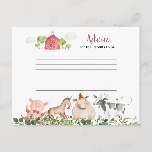 ファームハウスアニマルズ納屋周囲の庭グリーンリーアドバイス エンクロージャーカード (正面)