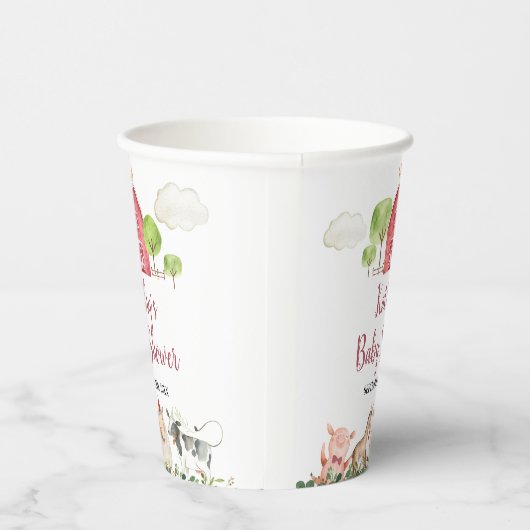 ファームハウスアニマルズ納屋周囲の庭グリーンリーホワイト紙 紙コップ (右)