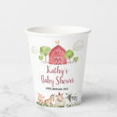 ファームハウスアニマルズ納屋周囲の庭グリーンリーホワイト紙 紙コップ (正面)