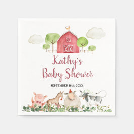 ファームハウスアニマルズ納屋周囲の庭グリーンリー スタンダードカクテルナプキン