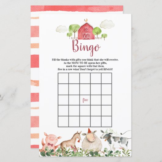 ファームハウスアニマルズ納屋周囲の庭ビンゴゲーム (正面/裏面)