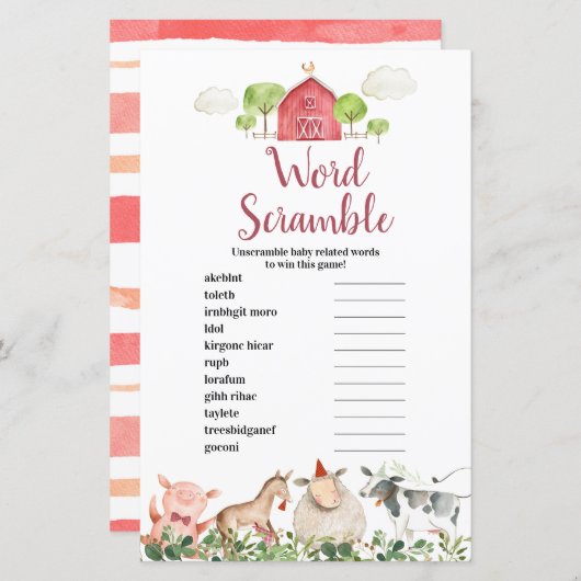 ファームハウスアニマルズ納屋周囲の庭ワードスクランブル (正面/裏面)