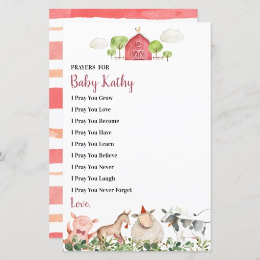 ファームハウスアニマルズ納屋周囲の庭祈りの言葉forベビー (正面/裏面)