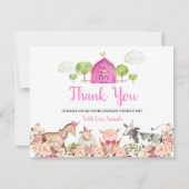 ファームハウスアニマルズ納屋周囲の庭1st誕生日ありがとう サンキューカード (正面)