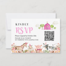 ファームハウスアニマルズ納屋周囲の庭1st誕生日Rsvpカード