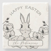 ファームハウスイースターバニーマグノリアフラワー ストーンコースター (正面)