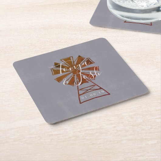 ファームハウスウィンドミル素朴結婚ズ スクエアペーパーコースター (アングル)