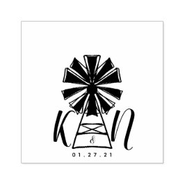 ファームハウスウィンドミル結婚ロゴ ラバースタンプ