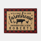 ファームハウスウェルカムレッドバッファローチェックプライド牛 ドアマット (正面)