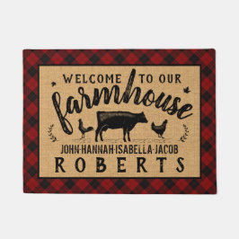ファームハウスウェルカムレッドバッファローチェックプライド牛 ドアマット