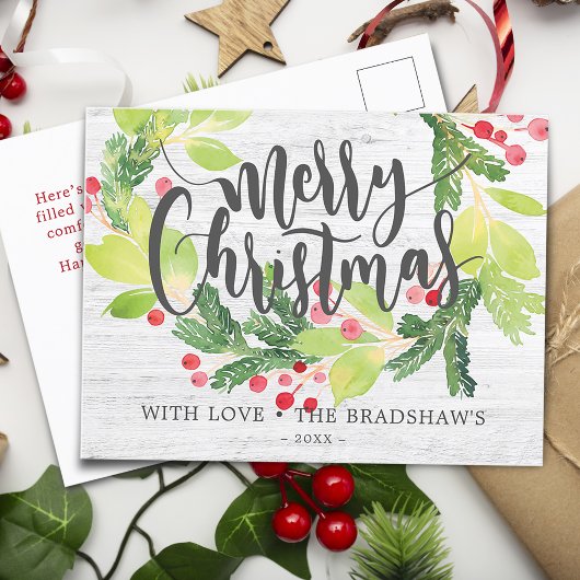 ファームハウスウォーターカラーウィンターベリーリース シーズンポストカード