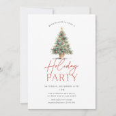 ファームハウスウォーターカラークリスマスツリーホリデーパーティー 招待状 (正面)