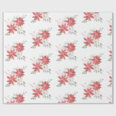 ファームハウスウォーターカラーポインセティアスベリー&バラ ラッピングペーパー (フラット)