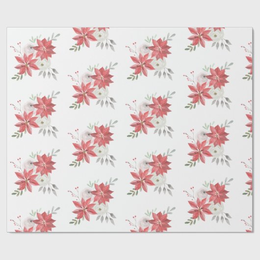 ファームハウスウォーターカラーポインセティアスベリー&バラ ラッピングペーパー (フラット)