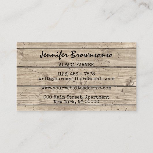 ファームハウスウッドア素朴ルパカ 名刺 (裏面)